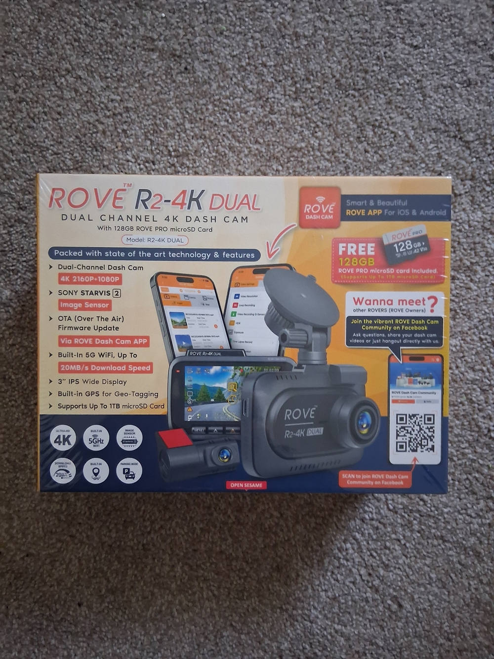 ROVE R2-4K DUAL Dash Cam Front and Rear, STARVIS 2 Sensor, FREE 128GB Card